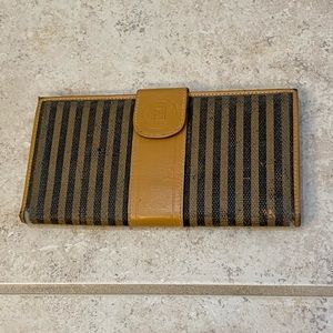 Fendi Vintage Regimental Stripe Leather Trim Continental Wallet